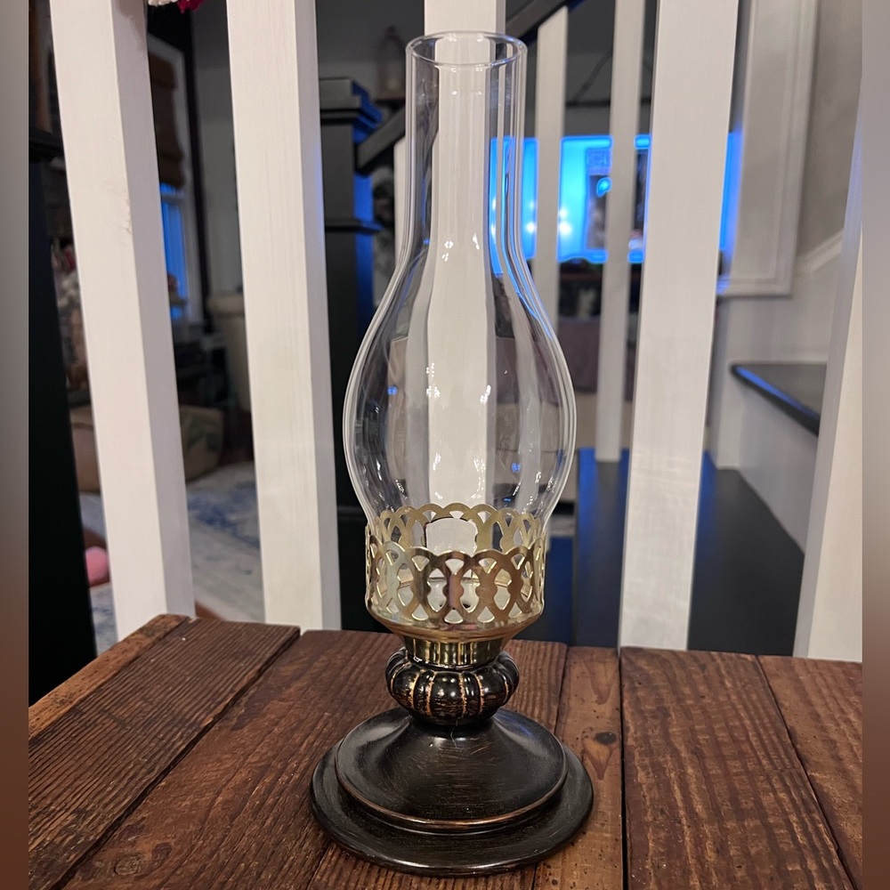 Hurricane Lamp Candle Holder with Brass Accent